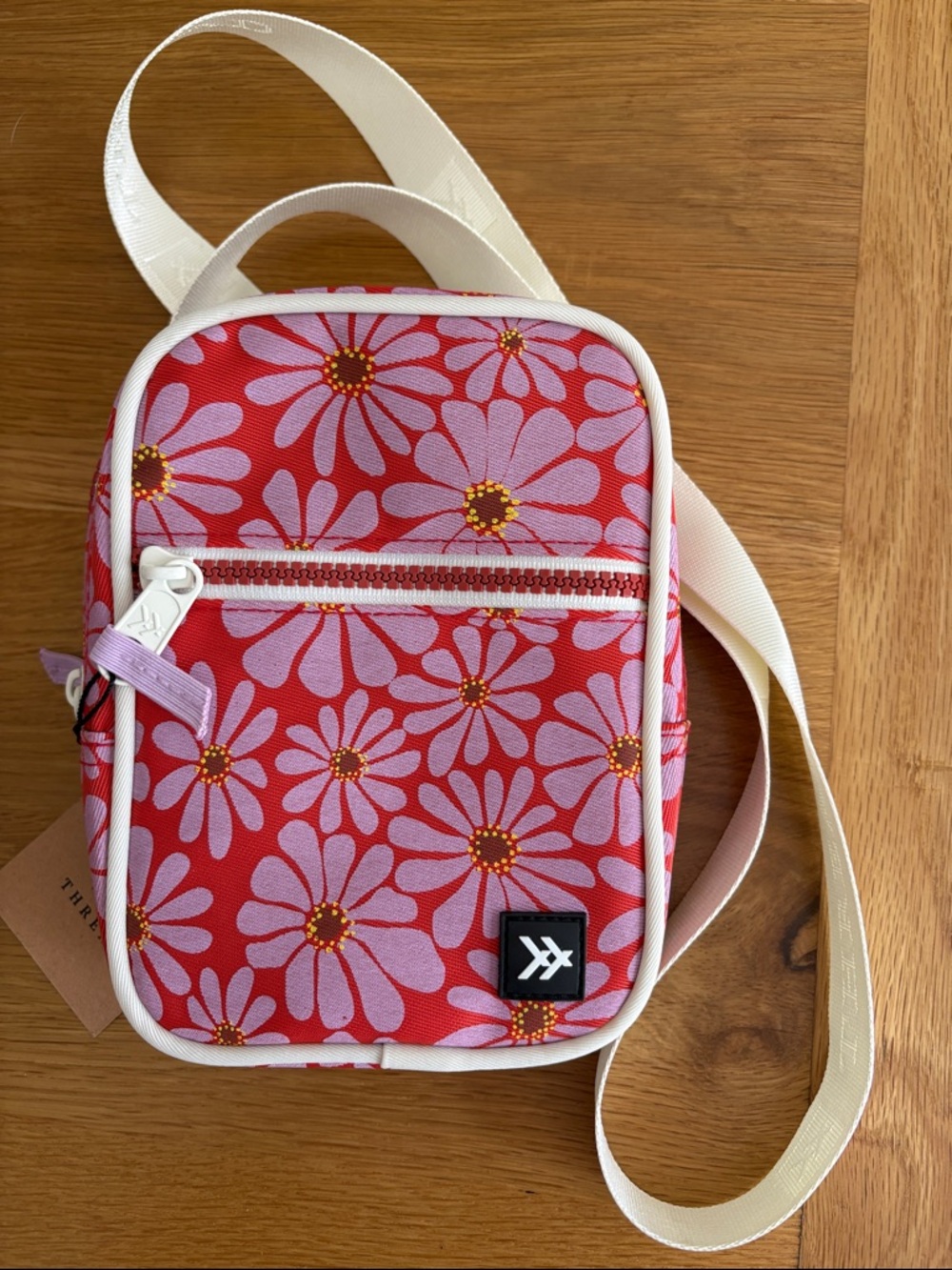 Thread & Supply Red Crossbody Bag with Pink Floral Print